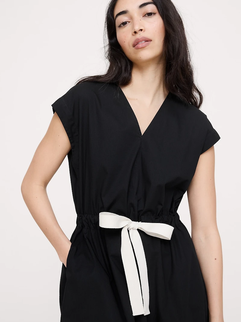 Stretch-Cotton Tie-Waist Maxi Dress
