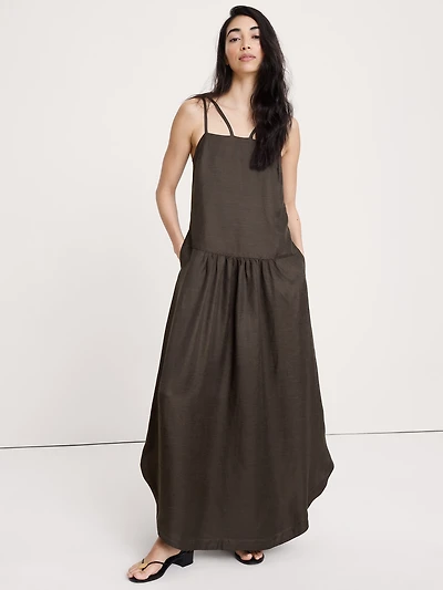 Viscose-Linen Drop-Waist Maxi Dress
