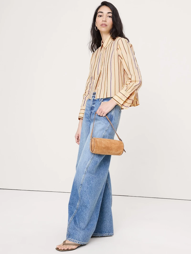 Cropped Cotton Poplin Shirt with Elbow Patches