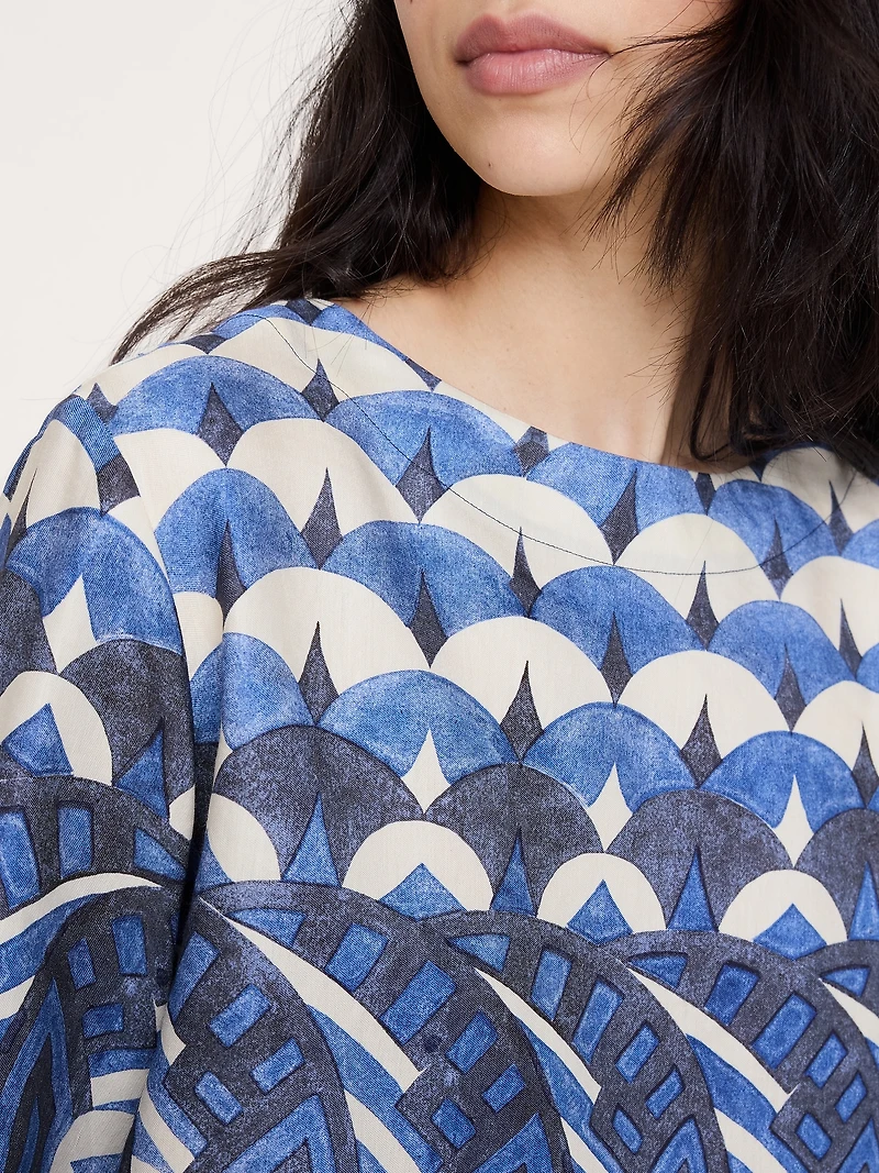 Viscose-Linen Boat-Neck Cropped Top