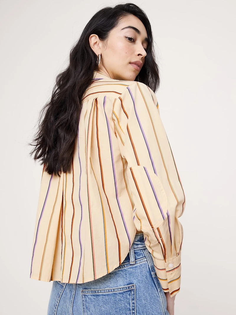 Cropped Cotton Poplin Shirt with Elbow Patches