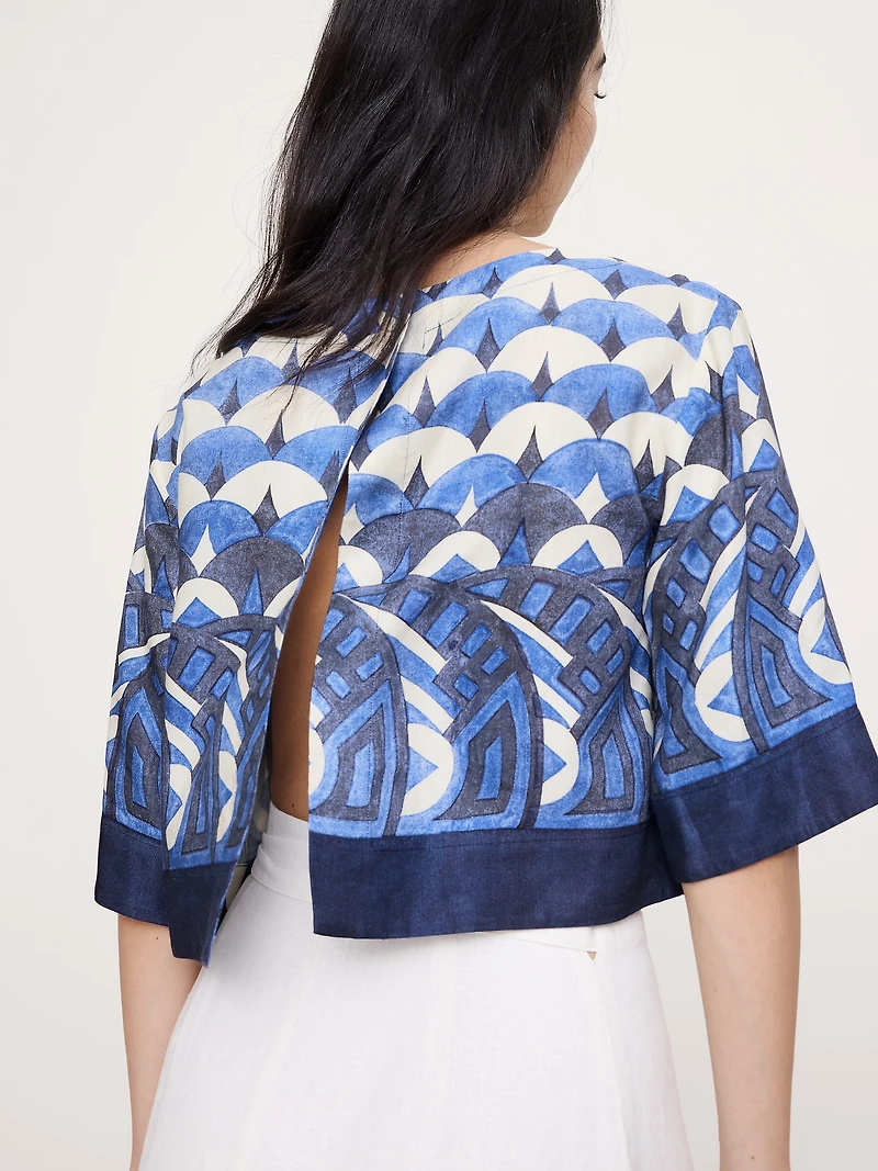 Viscose-Linen Boat-Neck Cropped Top