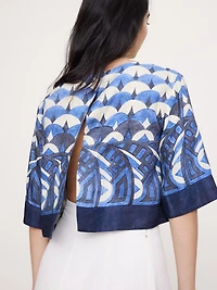 Viscose-Linen Boat-Neck Cropped Top