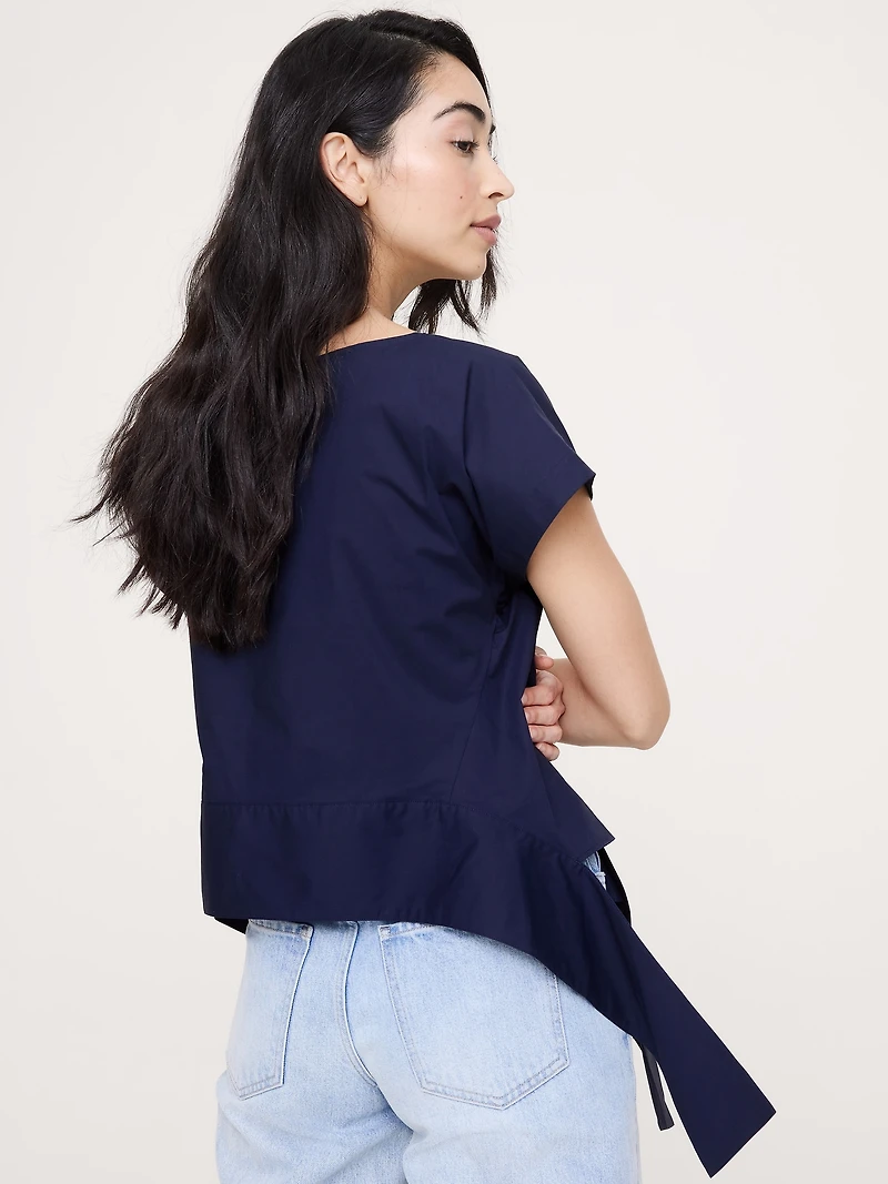 Cotton Poplin Boatneck Asymmetrical Top