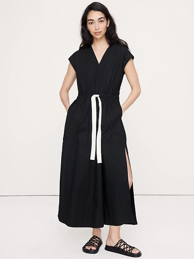Stretch-Cotton Tie-Waist Maxi Dress