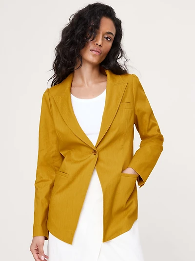 Stretch Linen-Viscose Long Blazer