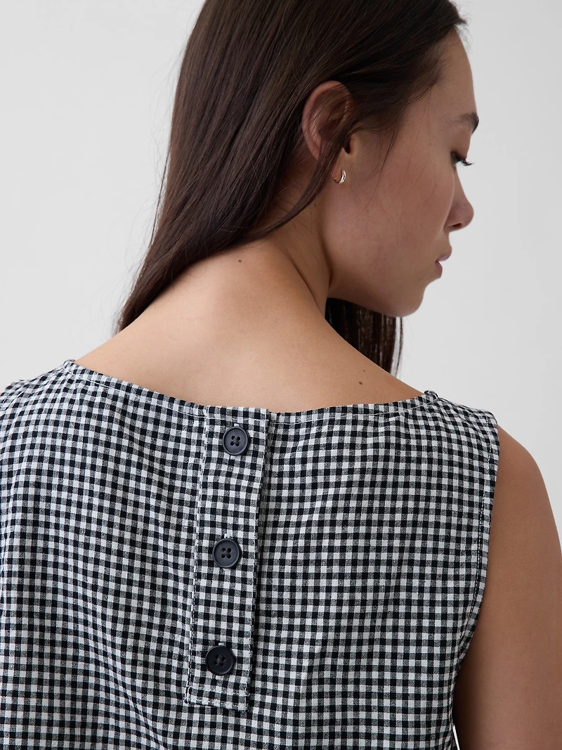 Linen-Blend Crop Shell Tank Top