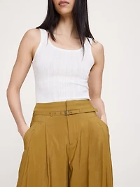 Pleated Wide-Leg Cropped Pant Luster Twill