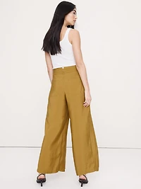 Pleated Wide-Leg Cropped Pant Luster Twill