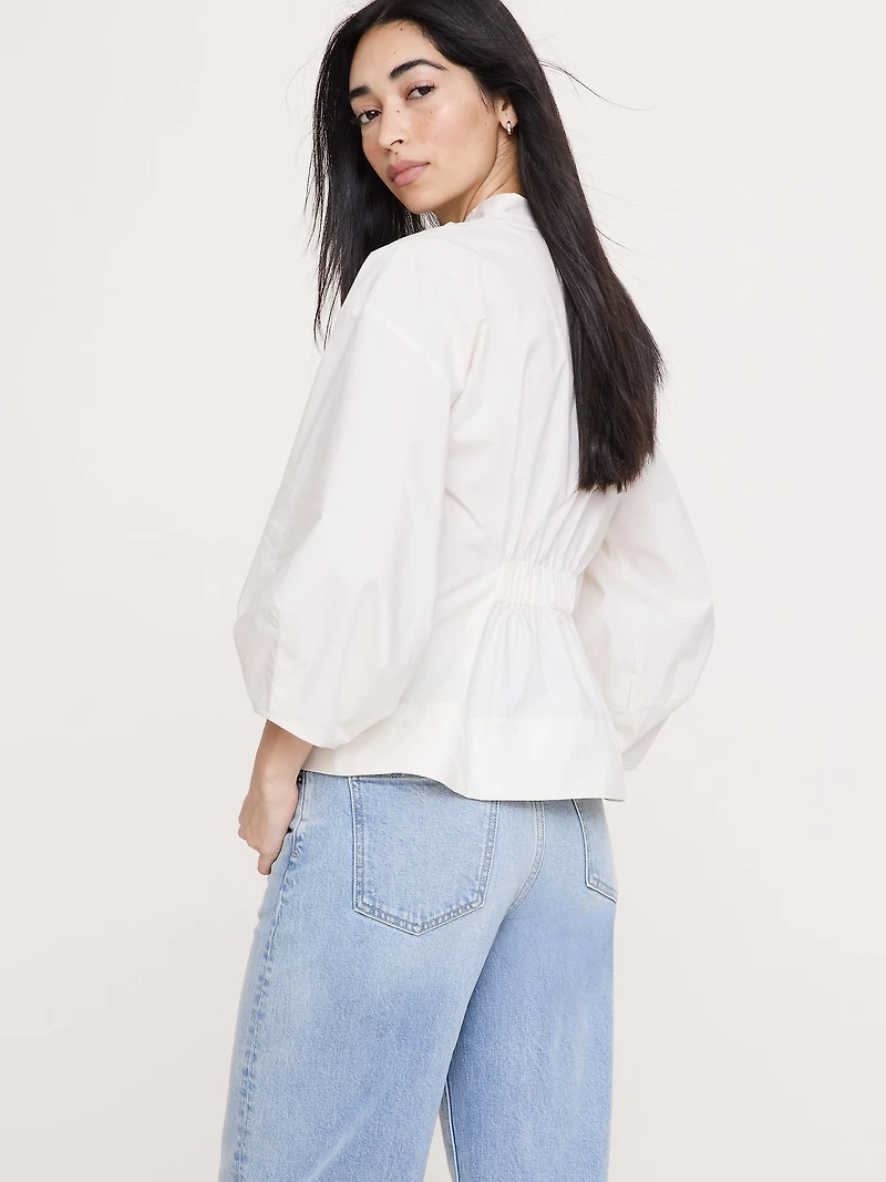 Cotton Poplin Cinched-Waist Shirt