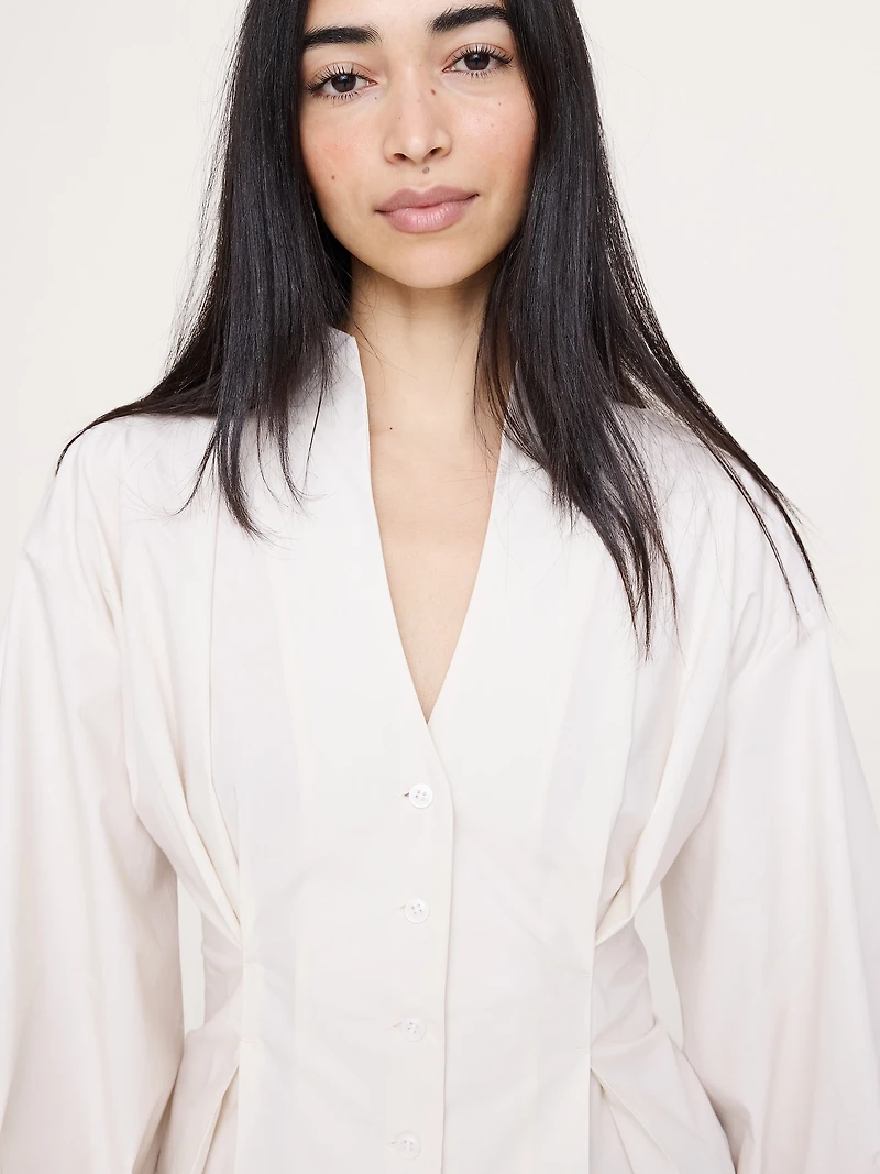 Cotton Poplin Cinched-Waist Shirt