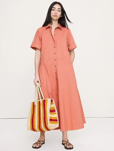 Cotton Poplin Trapeze Maxi Shirt Dress