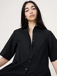 Cotton Poplin Trapeze Maxi Shirt Dress