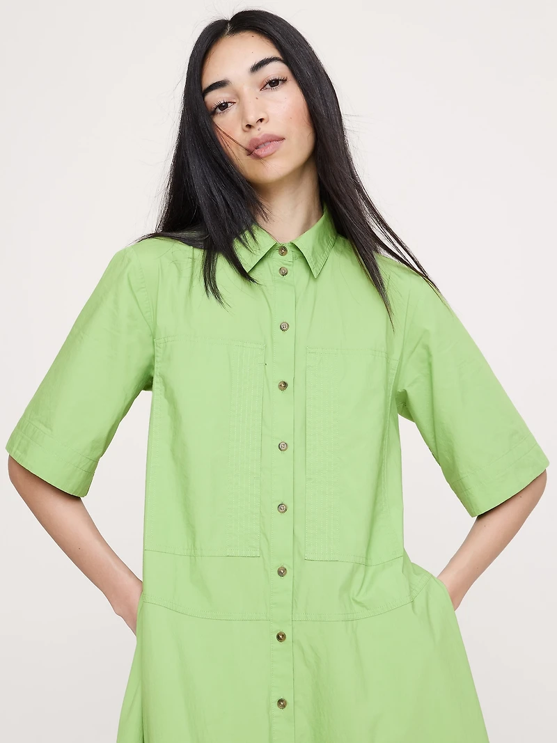 Cotton Poplin Trapeze Maxi Shirt Dress