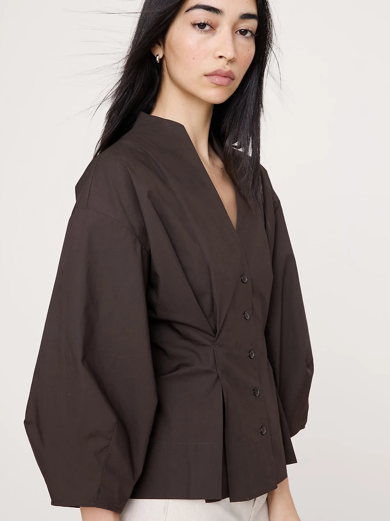 Cotton Poplin Cinched-Waist Shirt