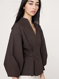 Cotton Poplin Cinched-Waist Shirt