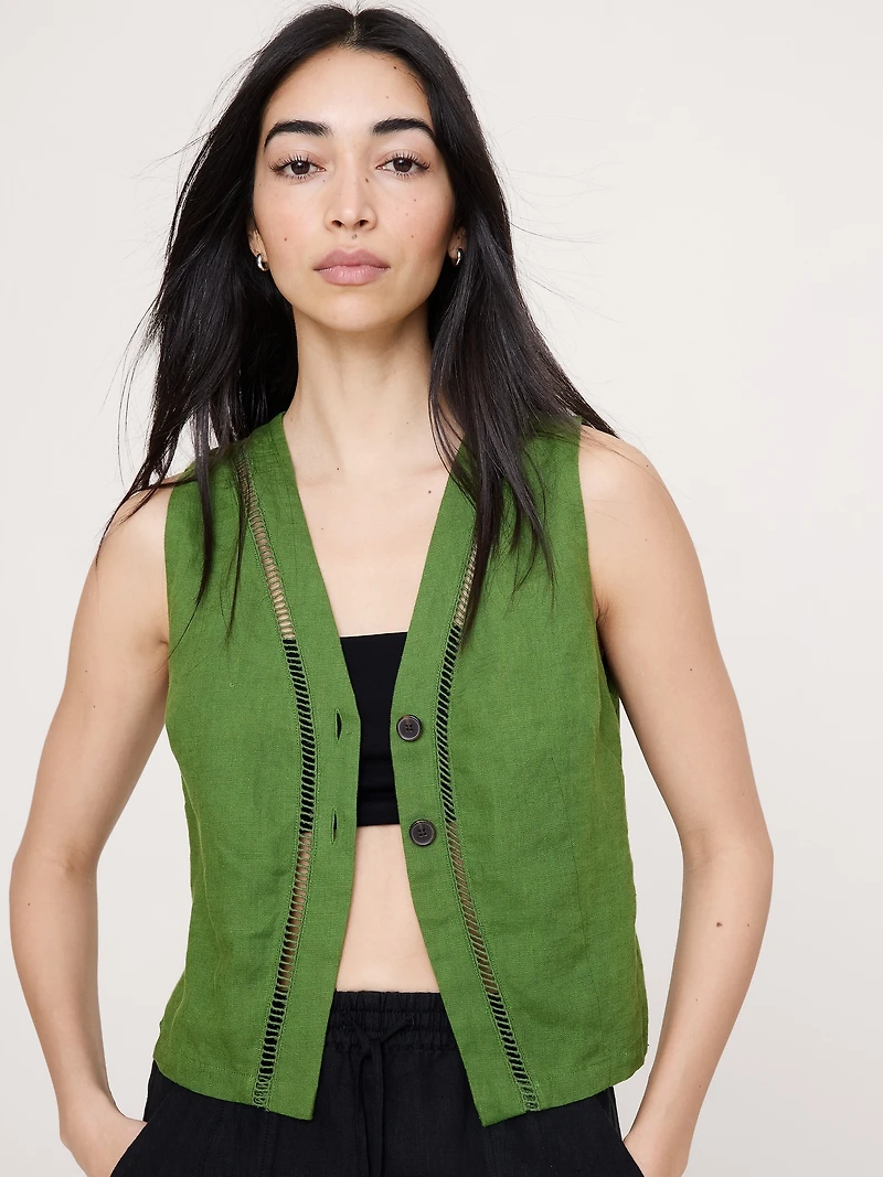 Linen Lace-Trim Vest