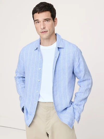 Standard-Fit Textured Linen-Cotton Shirt