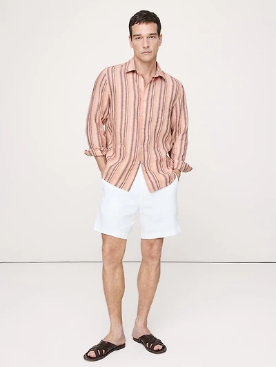 Standard-Fit Textured Linen-Cotton Shirt