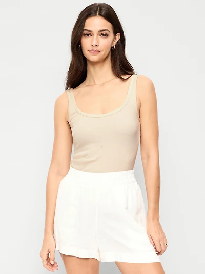 First-Layer Ribbed Scoop-Neck Tank Top