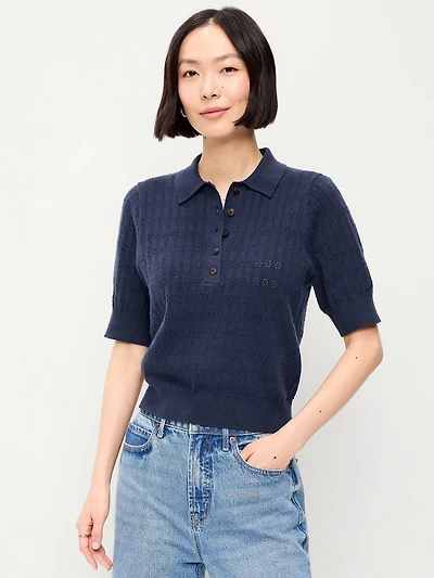 SoSoft Lite Short-Sleeve Pointelle Cropped Polo