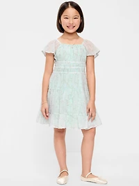 Fit and Flare Crinkle Gauze Tiered Dress for Girls