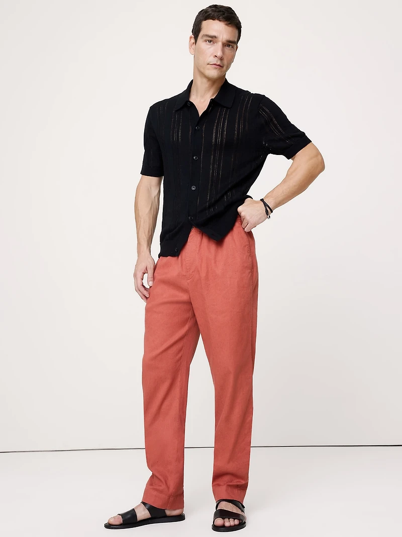 Straight Italian Linen-Cotton Pull-On Pant