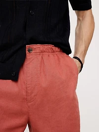 Straight Italian Linen-Cotton Pull-On Pant