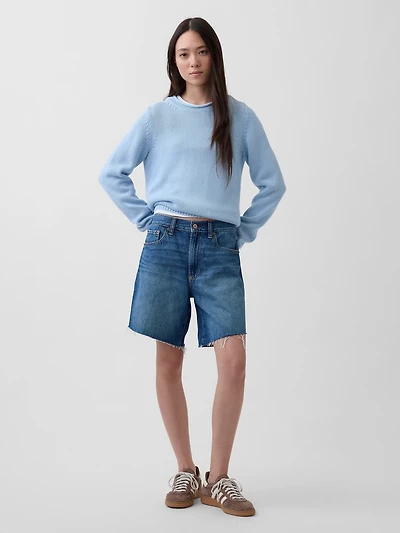 8" Mid Rise Loose Denim Bermuda Shorts