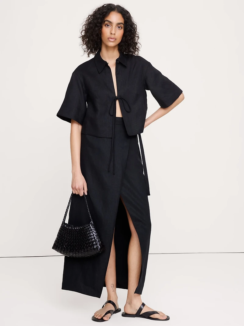 Linen Wrap Maxi Skirt