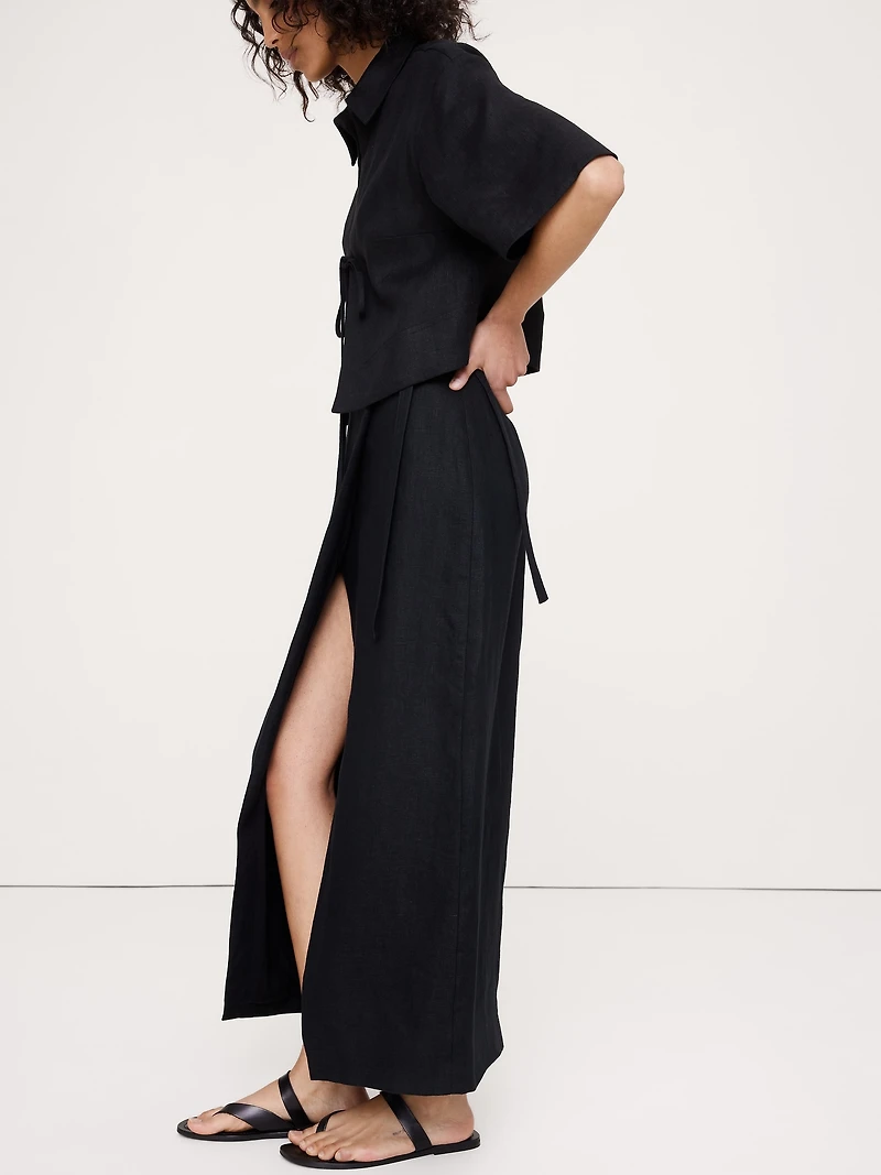 Linen Wrap Maxi Skirt