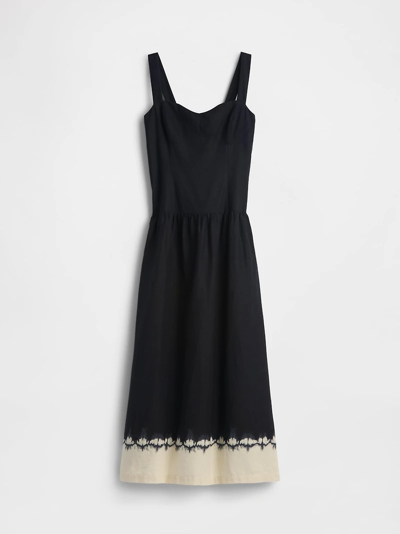 Linen-Blend Drop-Waist Corset Maxi Dress