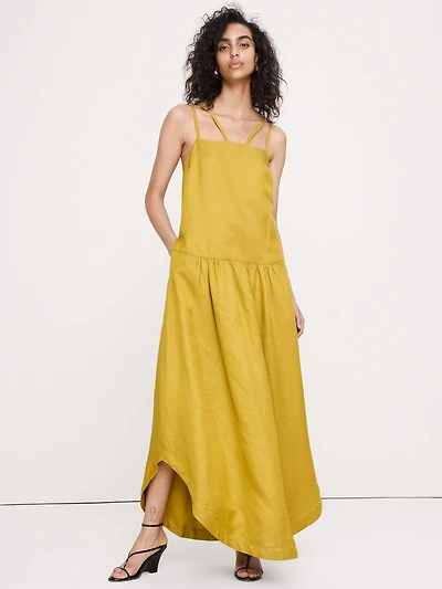 Viscose-Linen Drop-Waist Maxi Dress
