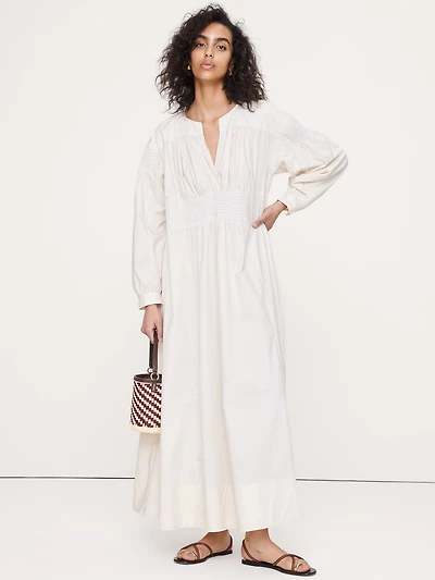 Smocked Cotton Poplin Maxi Dress