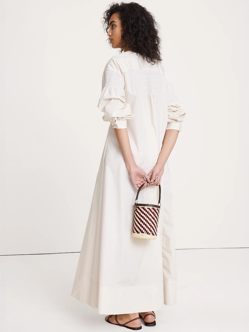 Smocked Cotton Poplin Maxi Dress