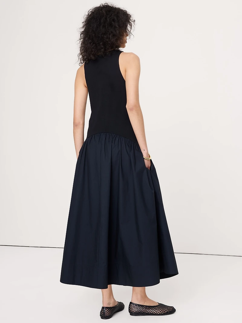 Cotton Poplin + Jersey Midi Dress
