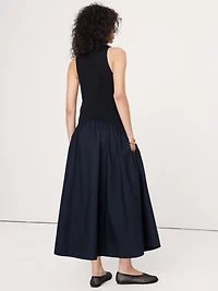 Cotton Poplin + Jersey Midi Dress