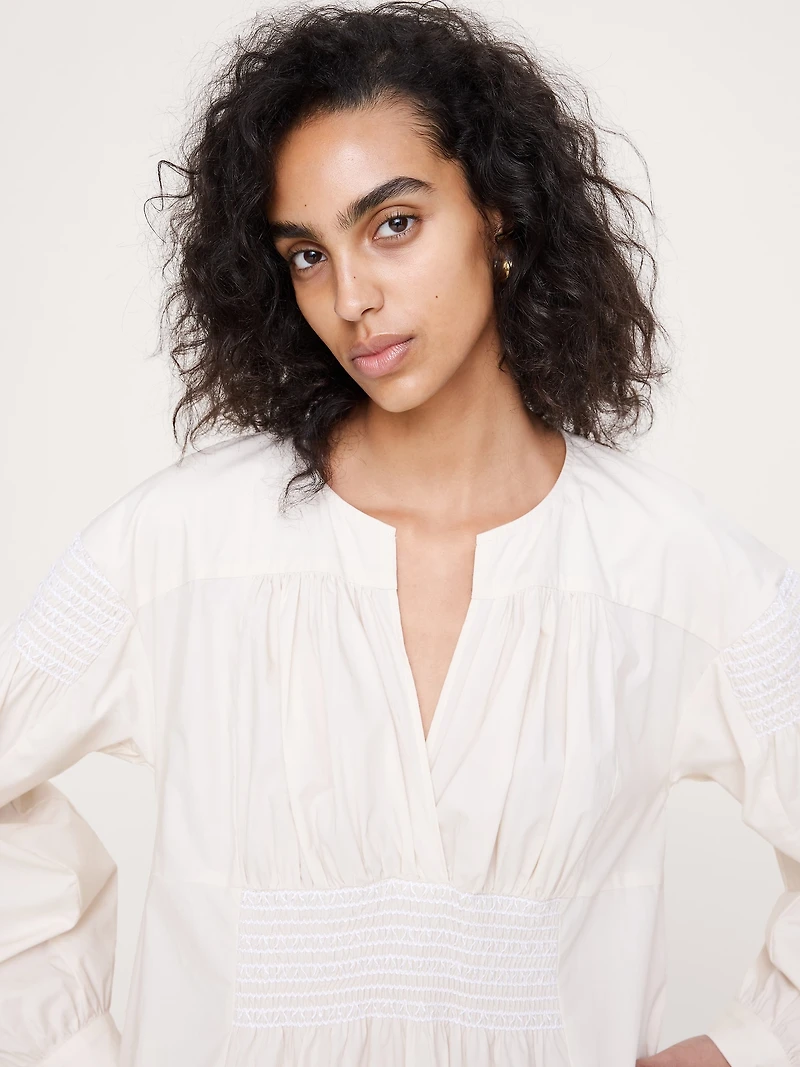 Smocked Cotton Poplin Maxi Dress
