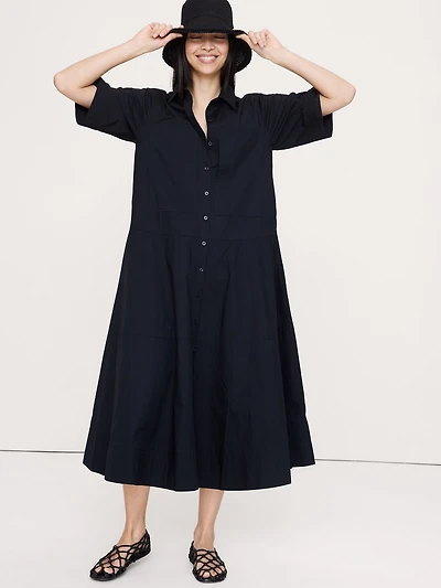 Cotton Poplin Trapeze Maxi Shirt Dress