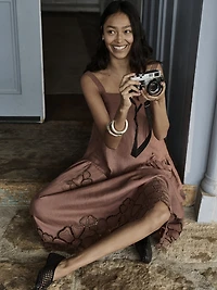 Embroidered Linen Drop-Waist Maxi Dress