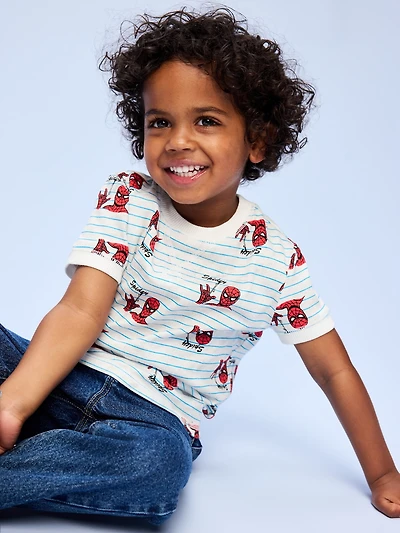 T-shirt à bords contrastants Spider-Man imprimé Old Navy x Marvel pour tout-petit