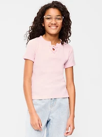 Fitted Lace-Front Waffle-Knit Top for Girls
