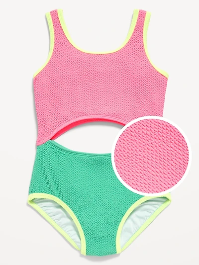 Textured Cutout One-Piece Swimsuit for Girls