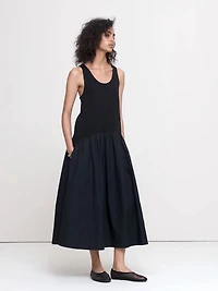 Cotton Poplin + Jersey Midi Dress