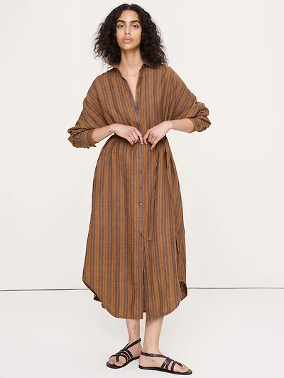 Linen Midi Shirt Dress