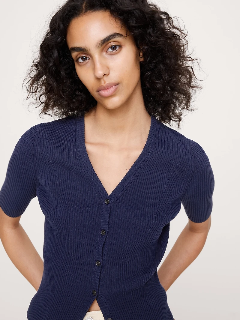 Ribbed Cotton Cropped Cardigan