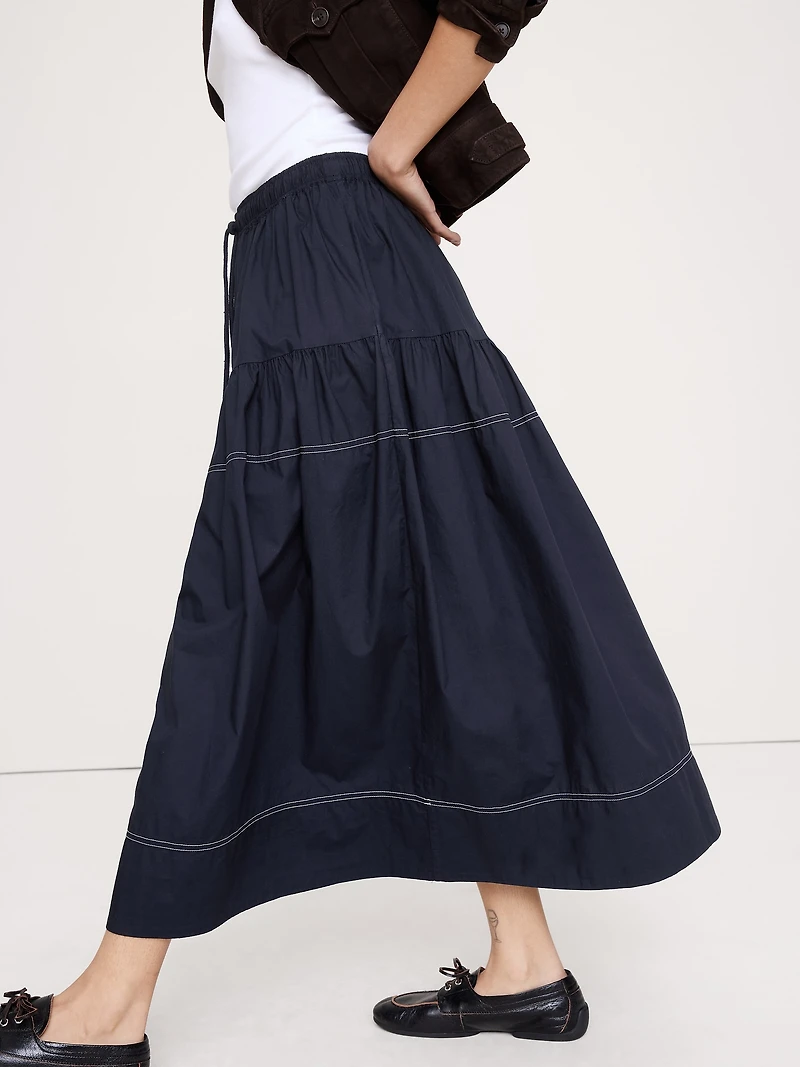 Cotton Poplin Tiered Maxi Skirt