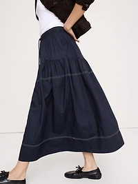 Cotton Poplin Tiered Maxi Skirt