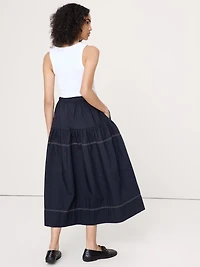 Cotton Poplin Tiered Maxi Skirt