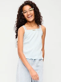 Fitted Lace-Trim Pointelle Tank Top for Girls
